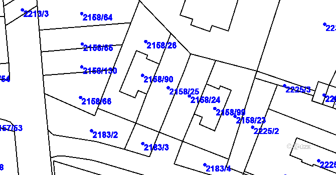 Parcela st. 2158/25 v KÚ Nový Bor, Katastrální mapa