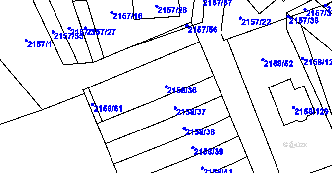 Parcela st. 2158/36 v KÚ Nový Bor, Katastrální mapa