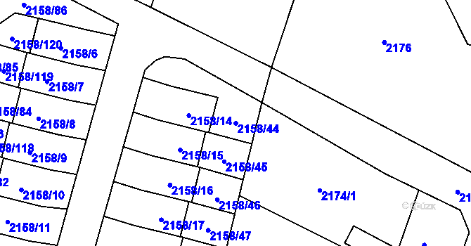 Parcela st. 2158/44 v KÚ Nový Bor, Katastrální mapa
