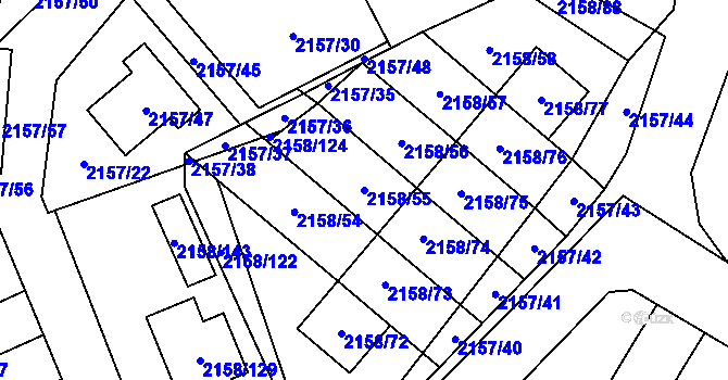 Parcela st. 2158/55 v KÚ Nový Bor, Katastrální mapa