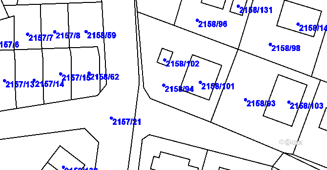 Parcela st. 2158/94 v KÚ Nový Bor, Katastrální mapa