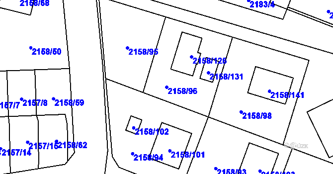 Parcela st. 2158/96 v KÚ Nový Bor, Katastrální mapa