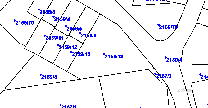 Parcela st. 2159/19 v KÚ Nový Bor, Katastrální mapa