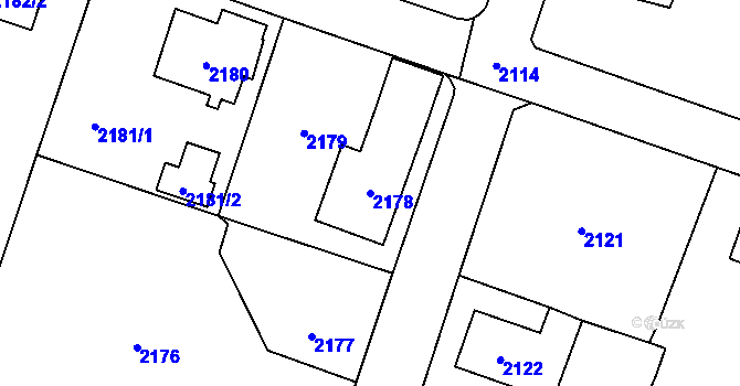 Parcela st. 2178 v KÚ Nový Bor, Katastrální mapa