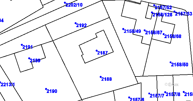 Parcela st. 2187 v KÚ Nový Bor, Katastrální mapa