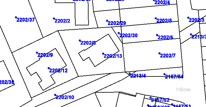 Parcela st. 2202/13 v KÚ Nový Bor, Katastrální mapa