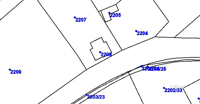 Parcela st. 2208 v KÚ Nový Bor, Katastrální mapa
