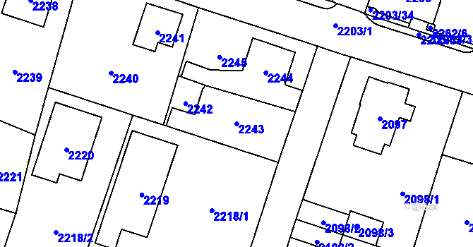 Parcela st. 2243 v KÚ Nový Bor, Katastrální mapa