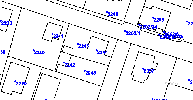 Parcela st. 2244 v KÚ Nový Bor, Katastrální mapa