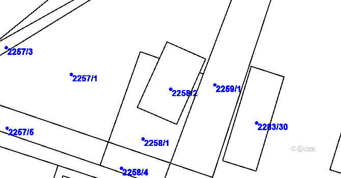 Parcela st. 2258/2 v KÚ Nový Bor, Katastrální mapa
