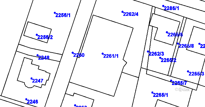 Parcela st. 2261/1 v KÚ Nový Bor, Katastrální mapa