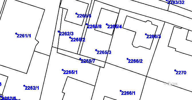 Parcela st. 2265/3 v KÚ Nový Bor, Katastrální mapa