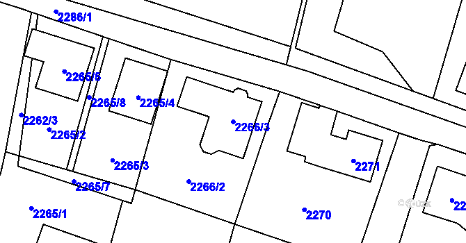 Parcela st. 2266/3 v KÚ Nový Bor, Katastrální mapa