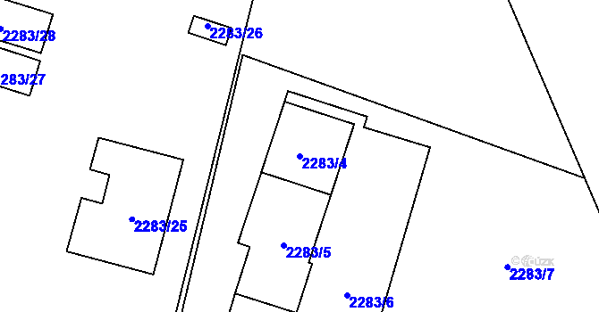 Parcela st. 2283/4 v KÚ Nový Bor, Katastrální mapa