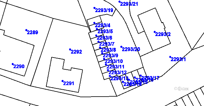 Parcela st. 2293/9 v KÚ Nový Bor, Katastrální mapa