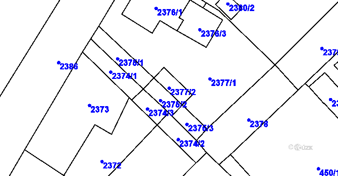 Parcela st. 2377/2 v KÚ Nový Bor, Katastrální mapa