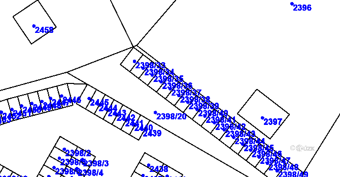 Parcela st. 2398/37 v KÚ Nový Bor, Katastrální mapa
