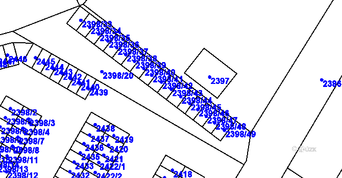 Parcela st. 2398/43 v KÚ Nový Bor, Katastrální mapa
