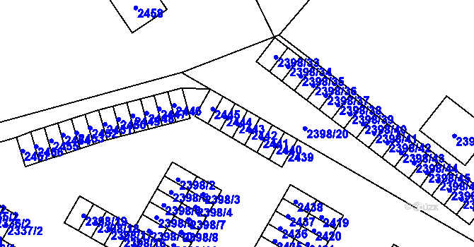 Parcela st. 2443 v KÚ Nový Bor, Katastrální mapa