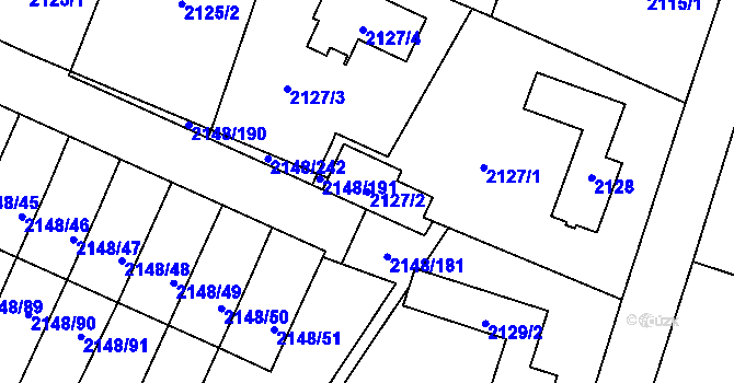 Parcela st. 2127/2 v KÚ Nový Bor, Katastrální mapa