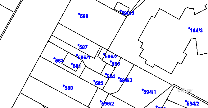 Parcela st. 586/2 v KÚ Nový Bor, Katastrální mapa