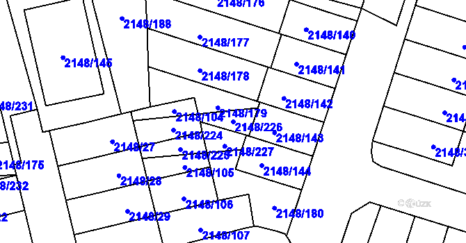 Parcela st. 2148/226 v KÚ Nový Bor, Katastrální mapa