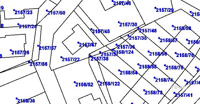 Parcela st. 2157/37 v KÚ Nový Bor, Katastrální mapa
