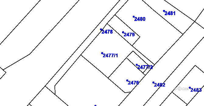 Parcela st. 2477/1 v KÚ Nový Bor, Katastrální mapa