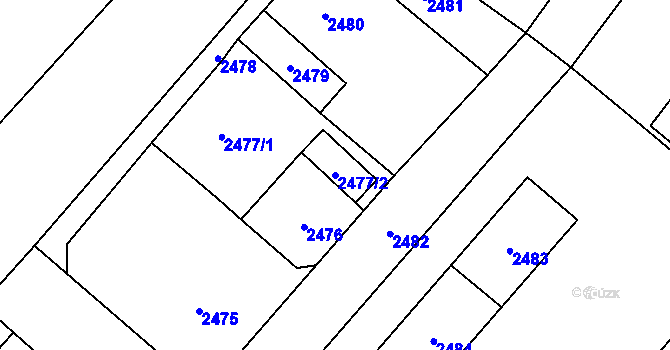 Parcela st. 2477/2 v KÚ Nový Bor, Katastrální mapa