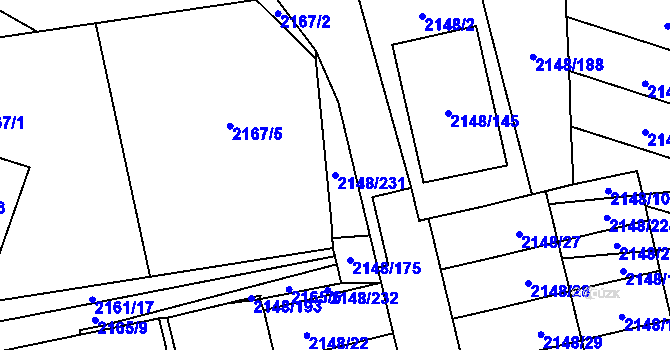 Parcela st. 2148/231 v KÚ Nový Bor, Katastrální mapa