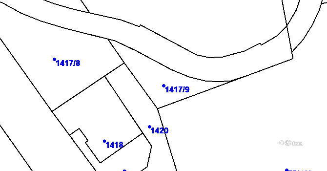 Parcela st. 1417/9 v KÚ Nový Bor, Katastrální mapa
