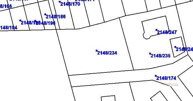 Parcela st. 2148/234 v KÚ Nový Bor, Katastrální mapa