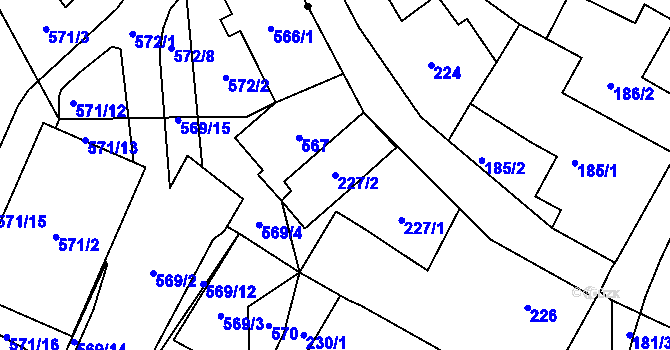 Parcela st. 227/2 v KÚ Nový Bor, Katastrální mapa