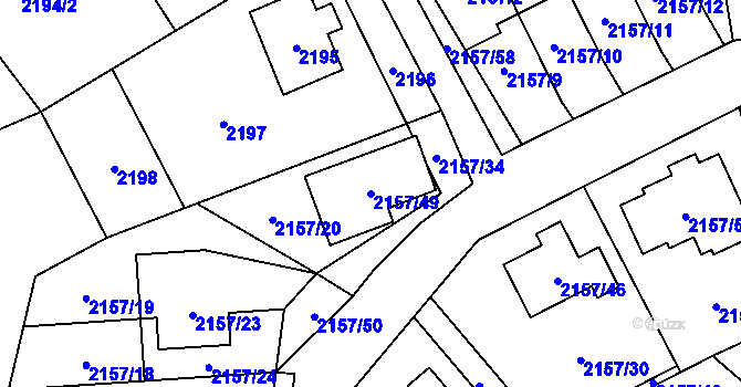 Parcela st. 2157/49 v KÚ Nový Bor, Katastrální mapa