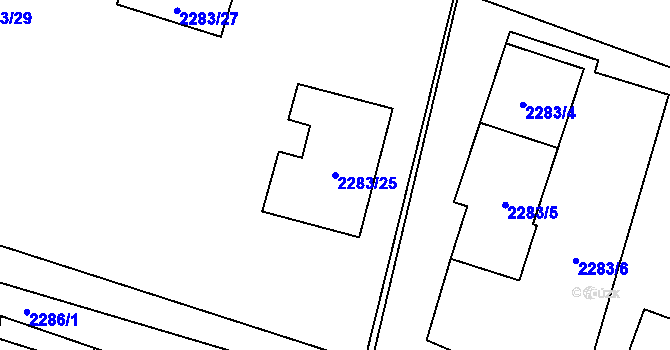Parcela st. 2283/25 v KÚ Nový Bor, Katastrální mapa
