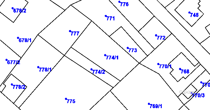 Parcela st. 774/1 v KÚ Nový Bor, Katastrální mapa