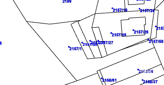 Parcela st. 2157/55 v KÚ Nový Bor, Katastrální mapa