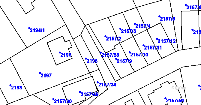 Parcela st. 2157/58 v KÚ Nový Bor, Katastrální mapa