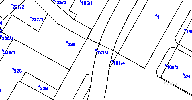 Parcela st. 181/3 v KÚ Nový Bor, Katastrální mapa