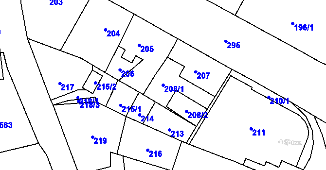 Parcela st. 208/1 v KÚ Nový Bor, Katastrální mapa