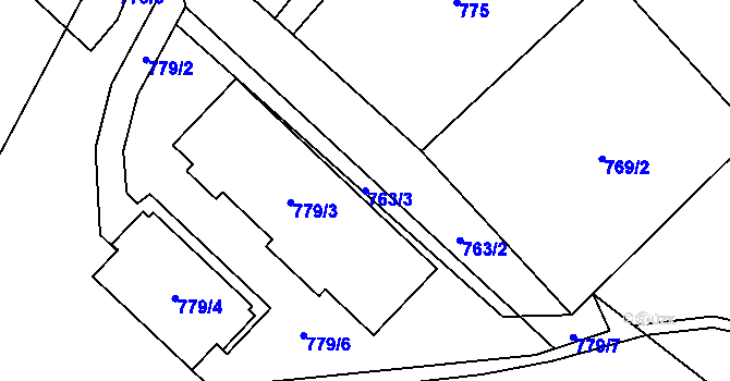 Parcela st. 763/3 v KÚ Nový Bor, Katastrální mapa
