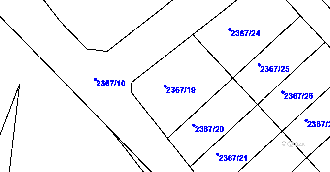 Parcela st. 2367/19 v KÚ Nový Bor, Katastrální mapa