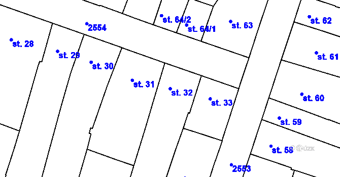 Parcela st. 32 v KÚ Nový Bydžov, Katastrální mapa