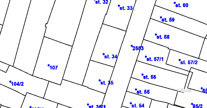 Parcela st. 34 v KÚ Nový Bydžov, Katastrální mapa
