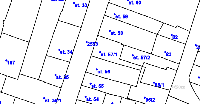 Parcela st. 57/1 v KÚ Nový Bydžov, Katastrální mapa