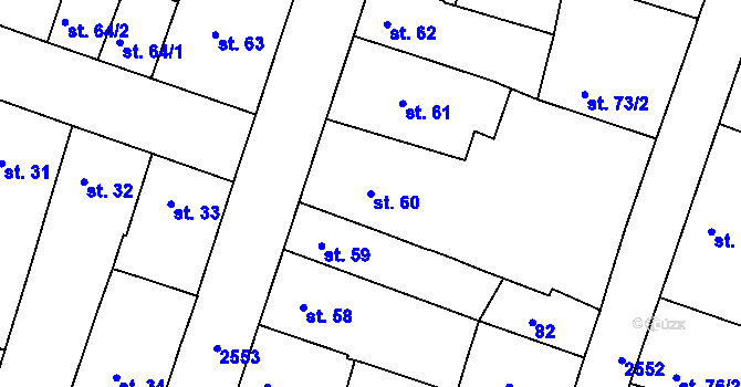 Parcela st. 60 v KÚ Nový Bydžov, Katastrální mapa