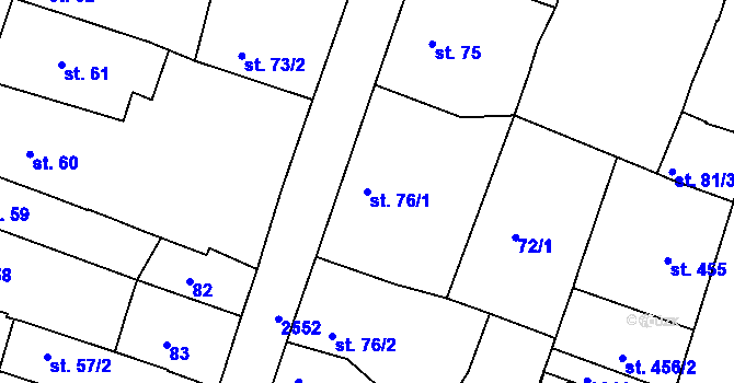 Parcela st. 76/1 v KÚ Nový Bydžov, Katastrální mapa
