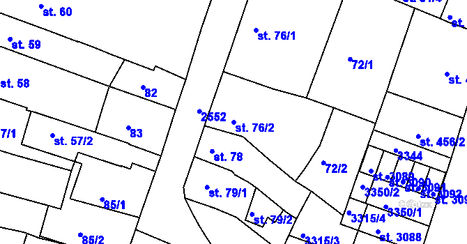 Parcela st. 76/2 v KÚ Nový Bydžov, Katastrální mapa