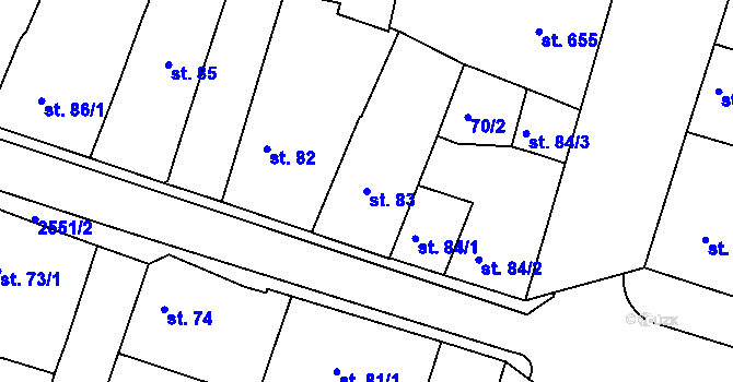 Parcela st. 83 v KÚ Nový Bydžov, Katastrální mapa