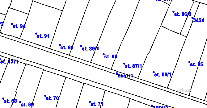 Parcela st. 88 v KÚ Nový Bydžov, Katastrální mapa
